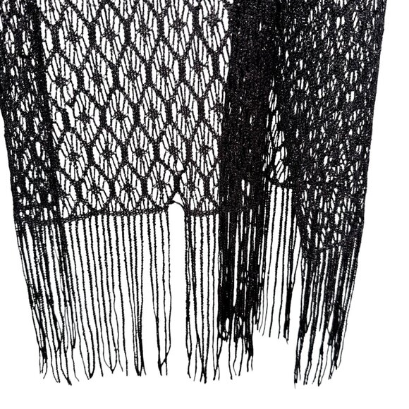 Cejon Scarf Black Silver Shawl Fringe Sheer Sparkle Evening Wrap NWT - Picture 5 of 10